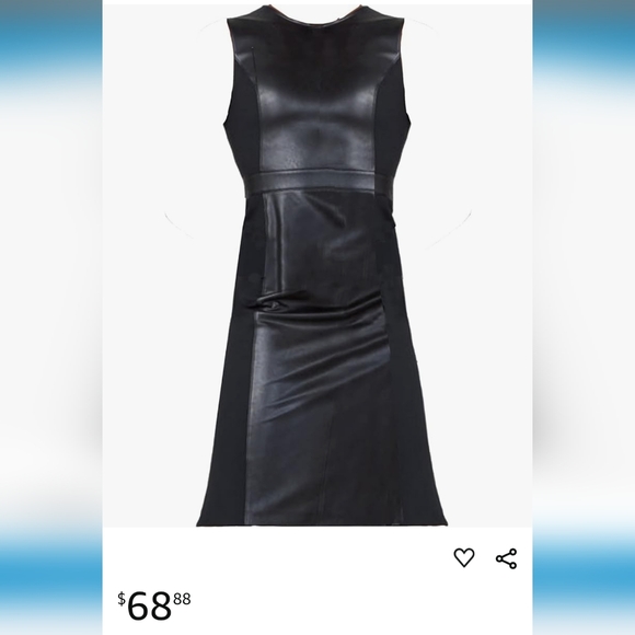 SPANX Women's Black Leather Like Sleeveless Mixed Media Sheath Dress Size XL - Picture 4 of 7